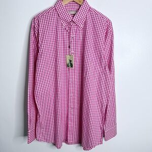 NWT Donald Ross Magenta White‎ Check Plaid Long Sleeve Button Down Shirt Large